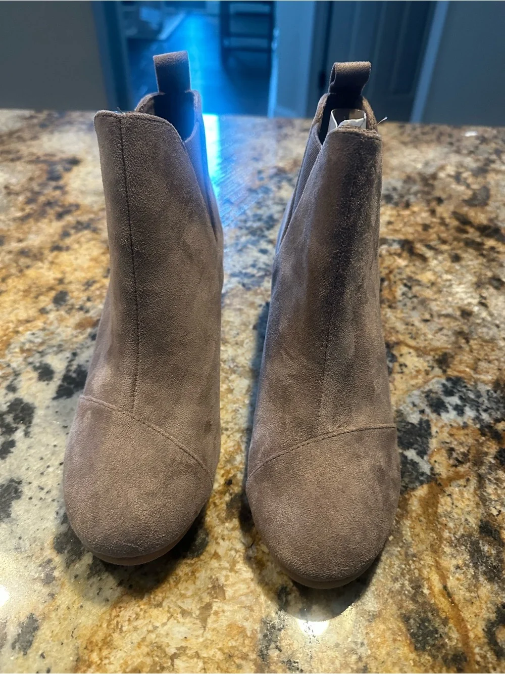 Women's Wedge Ankle Bootie in Taupe Suede